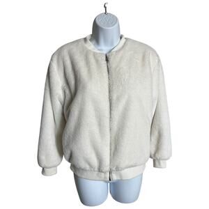 Disney Frozen II White Faux Fur Bomber Jacket Full Zip satin lined girl XL 14/16